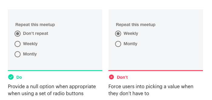 Provide a null option in radio groups when appropriate