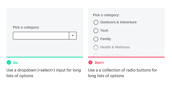 Use dropdown select input for many options